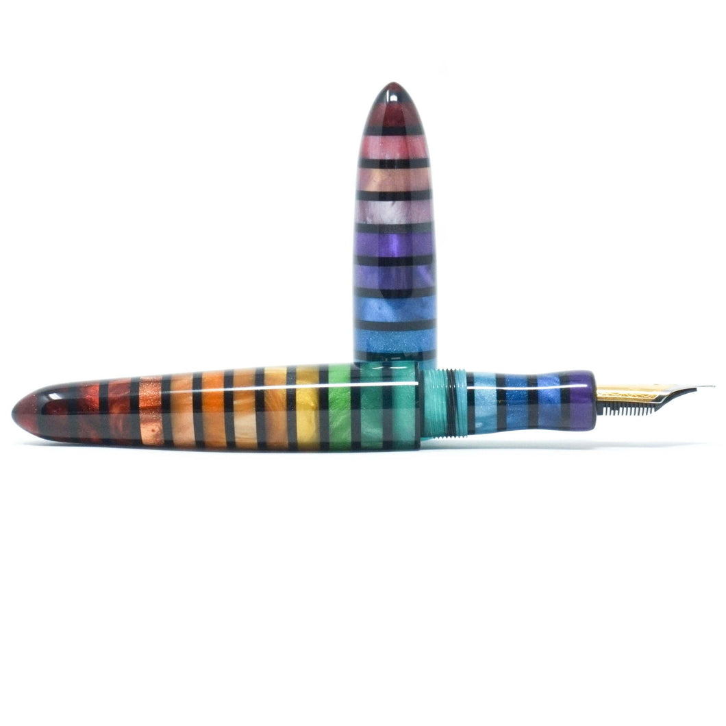 Jewel Tone Stripe 3 Havana Rainbow Loft Bespoke Fountain Pen JoWo/Bock #6