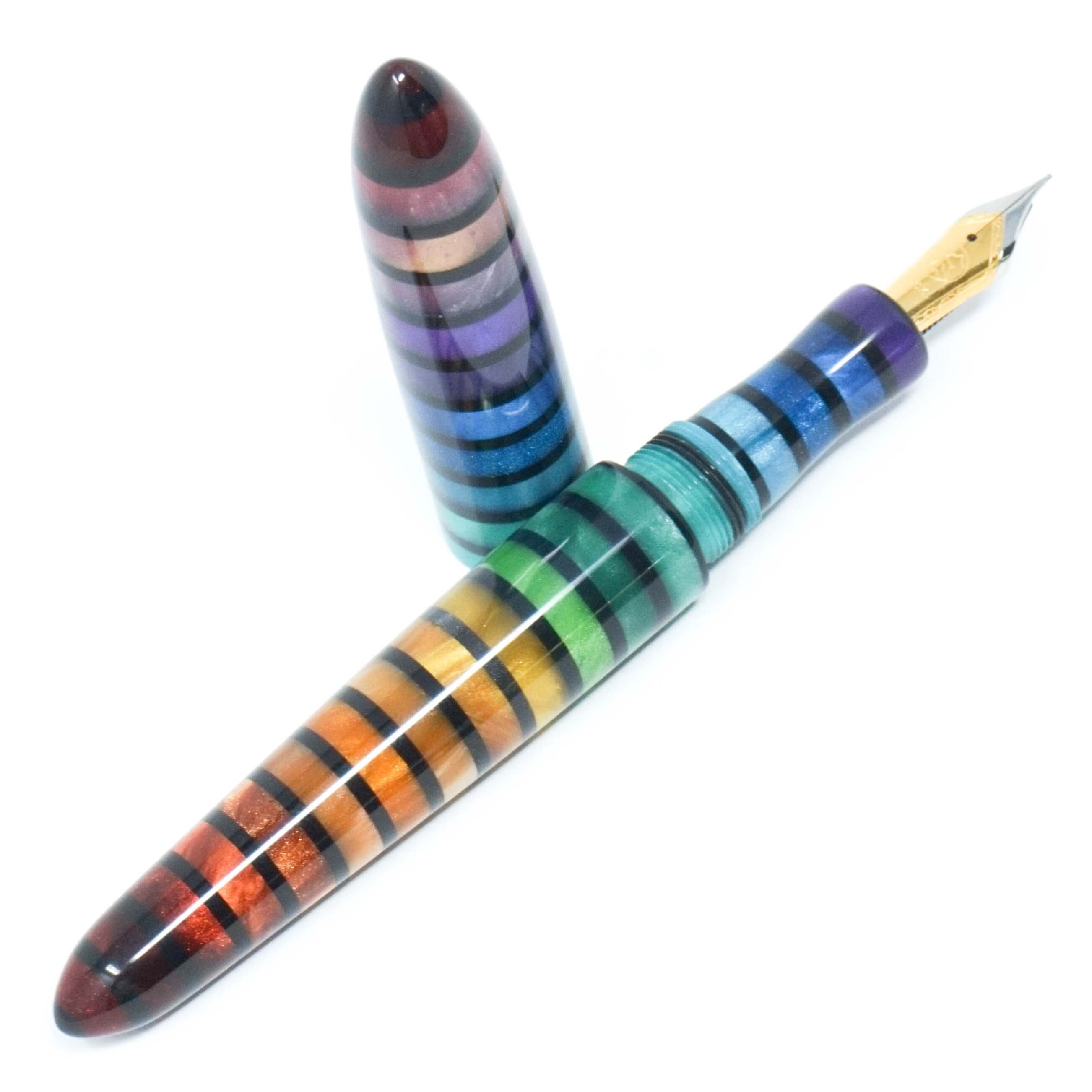 Jewel Tone Stripe 3 Havana Rainbow Loft Bespoke Fountain Pen JoWo/Bock #6